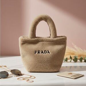 Prada Beauty Tan Shearling Mini Tote Bag